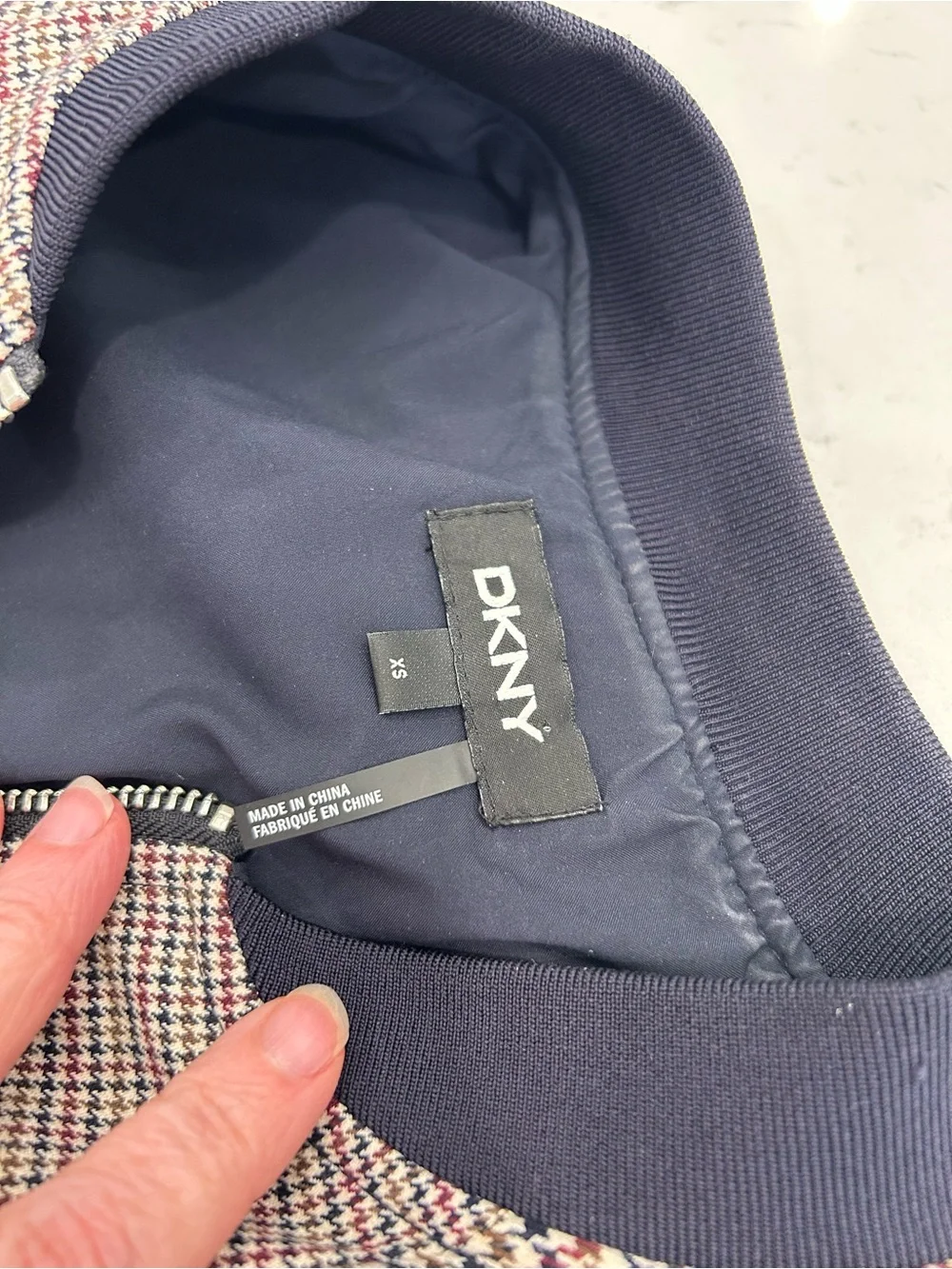 DKNY Black & Cream Houndstooth Bomber Jacket